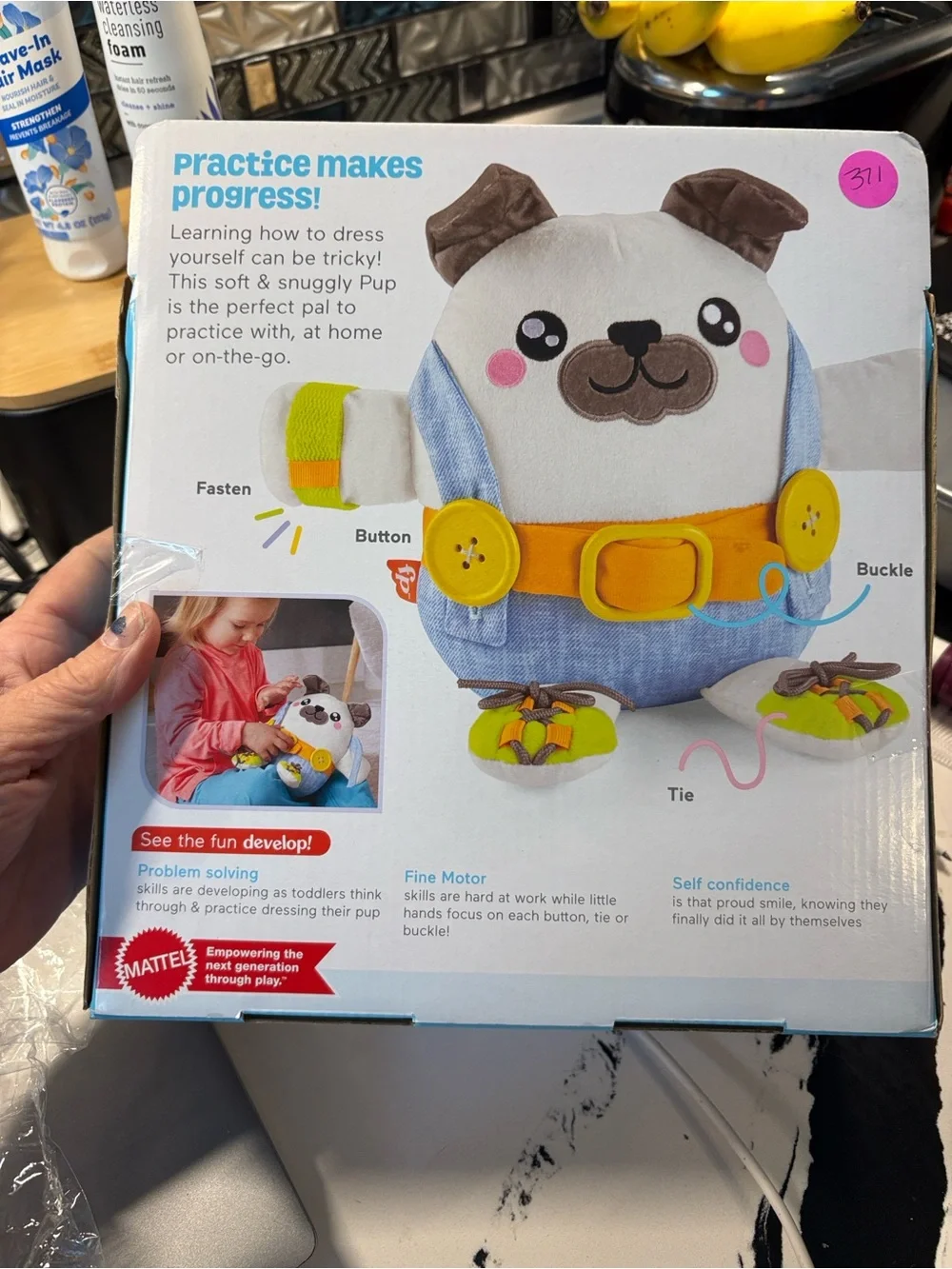 Fisher-Price Pug Dress & Learn Plush - Cream, Blue, Yellow, Green